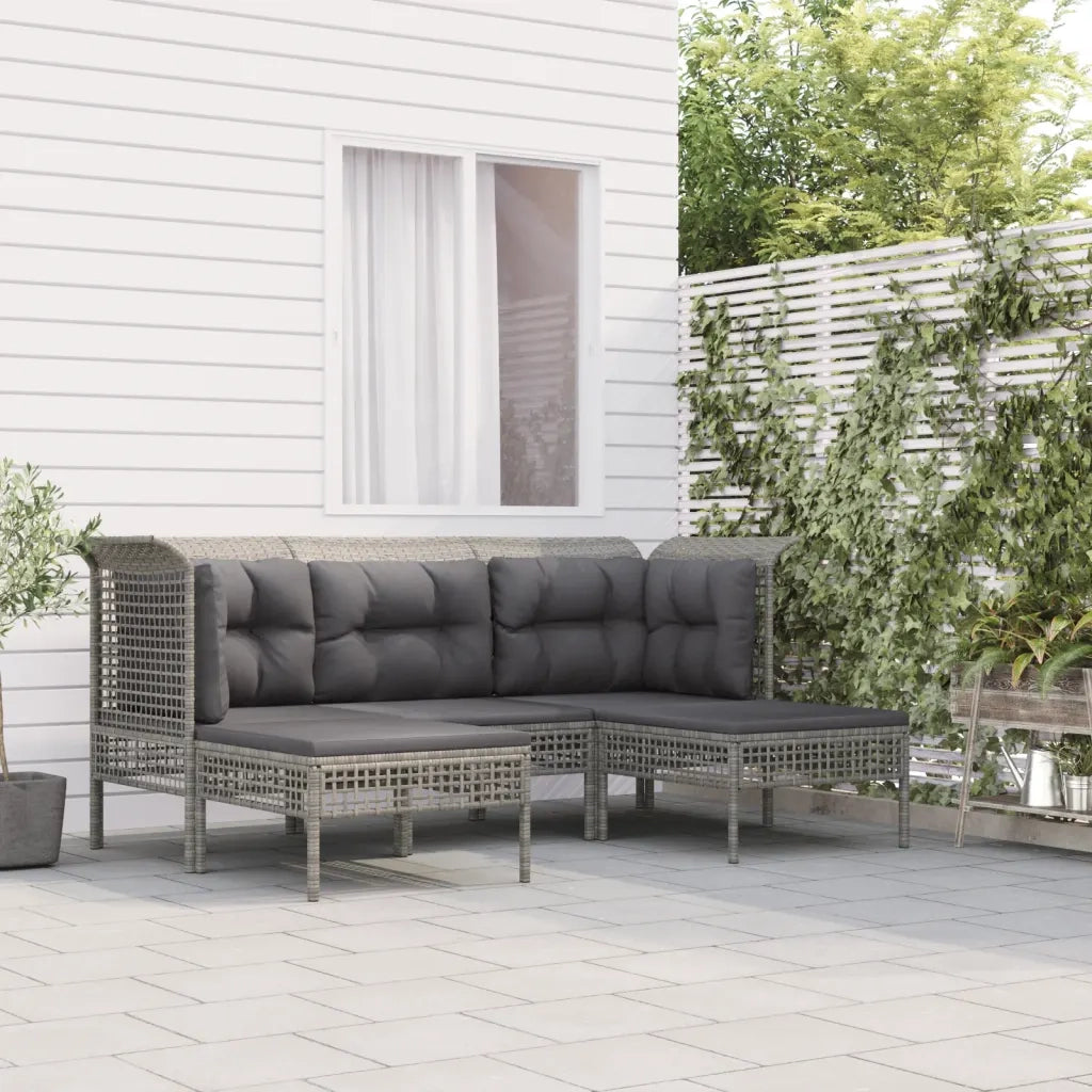 Set Divani da Giardino 5 pz | Set Salotto da Giardino con Cuscini in Polyrattan Grigio