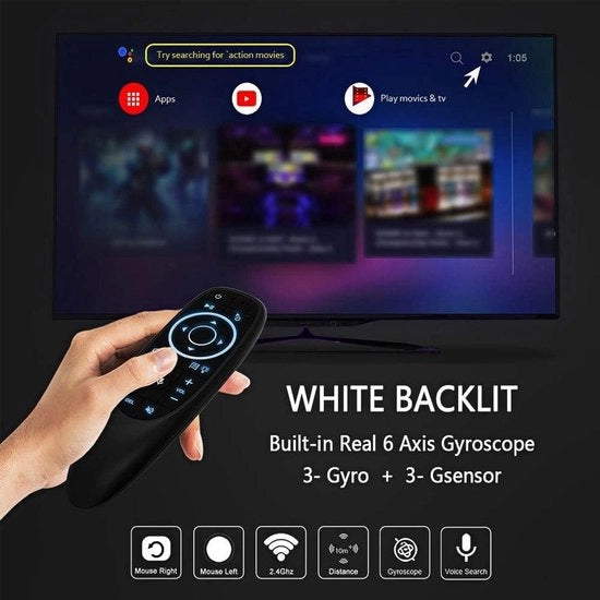 Mouse Remoto Senza Fili con Microfono HD per Box TV Android - Controllore Voice Remoto Integrato - Programmazione Chiave Power Supportata.