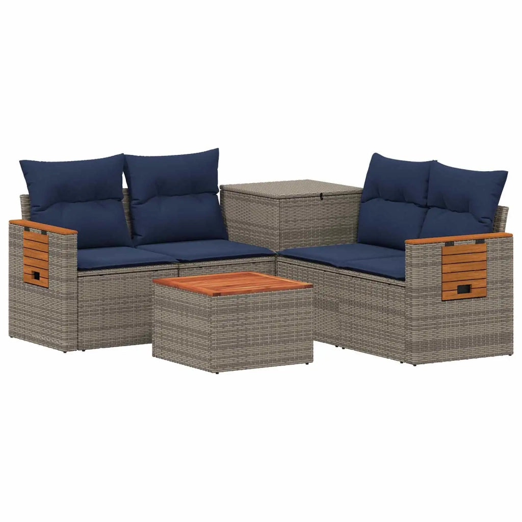 Set di divani 6 pz Grigio e Blu Navy Rattan sintetico e Acciaio 3447669