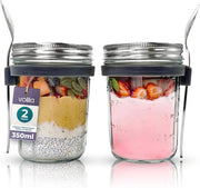 Set di contenitori in vetro per colazione - Insieme da 2 con cucchiaio - Ideale per overnight oats, smoothies e spuntini