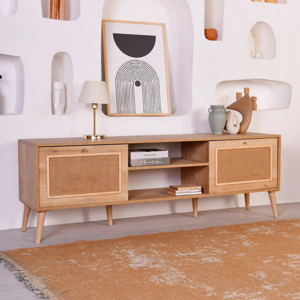 Leffe, Mobile Porta tv un Ripiano, 180x41x55h cm Marrone Rovere