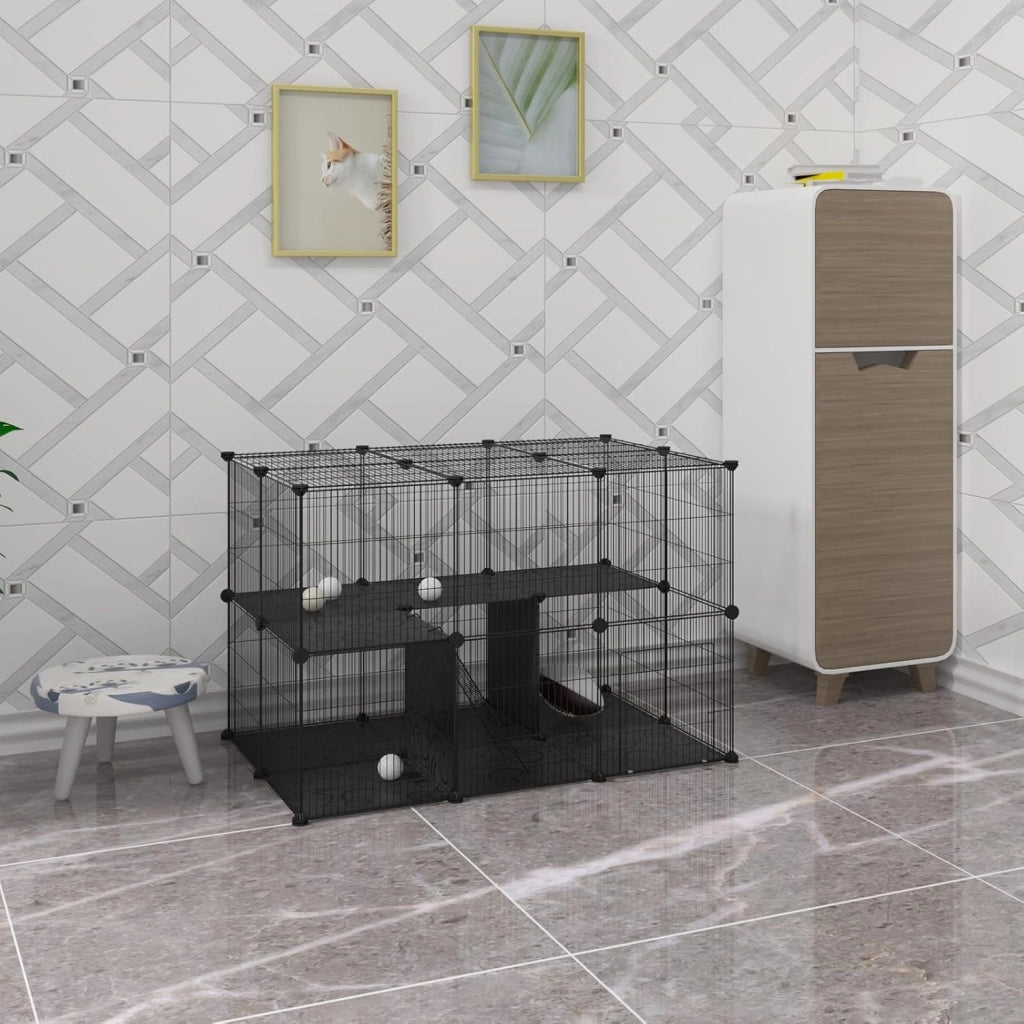 Recinto per Conigli, Recinto Conigli da Interno,DIY Recinzione Libera 38 Pannelli 35x35cm Acciaio e Resina, Box per Piccoli Animali, Recinto Modulare per Cincillà, Porcellini d'India