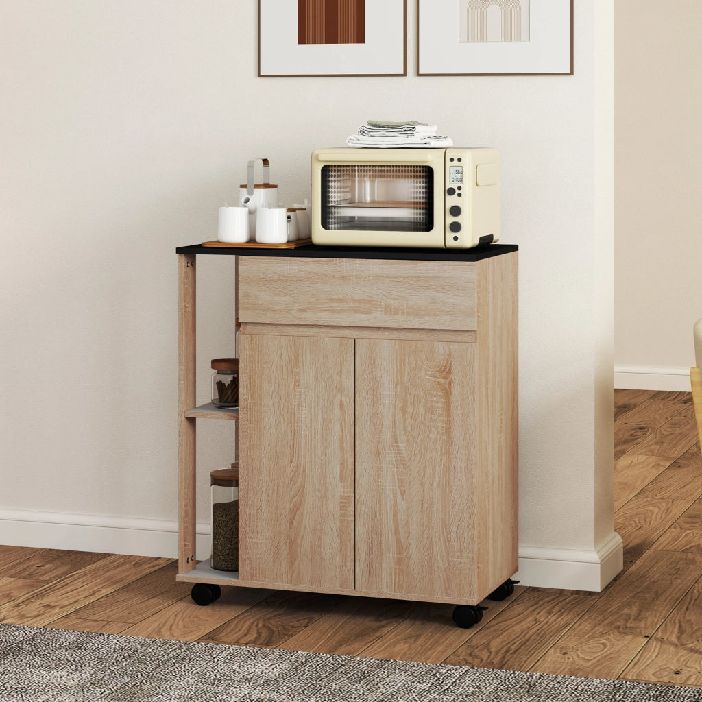 Carrello per Cucina con Cassetto ¨C zephmum ¨C Nero e Rovere, 78x39.5x88.5 cm