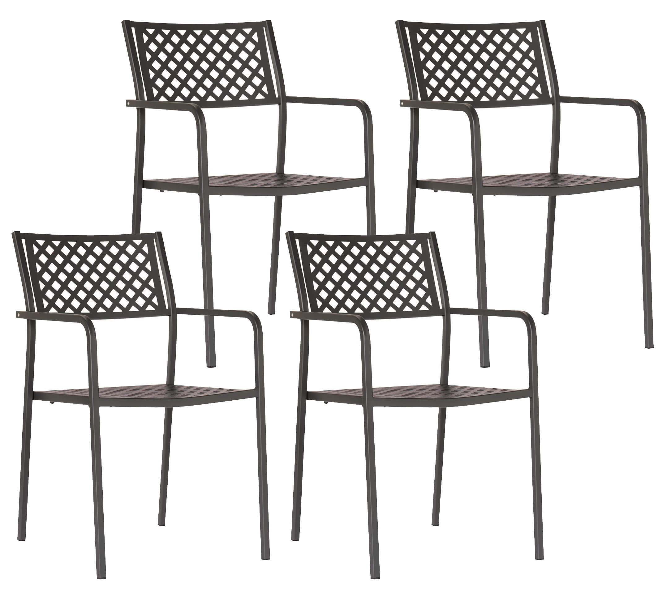 Set 4 Sedie da Giardino 54x58x84 cm in Acciaio con Braccioli RD Italia Lola Antracite