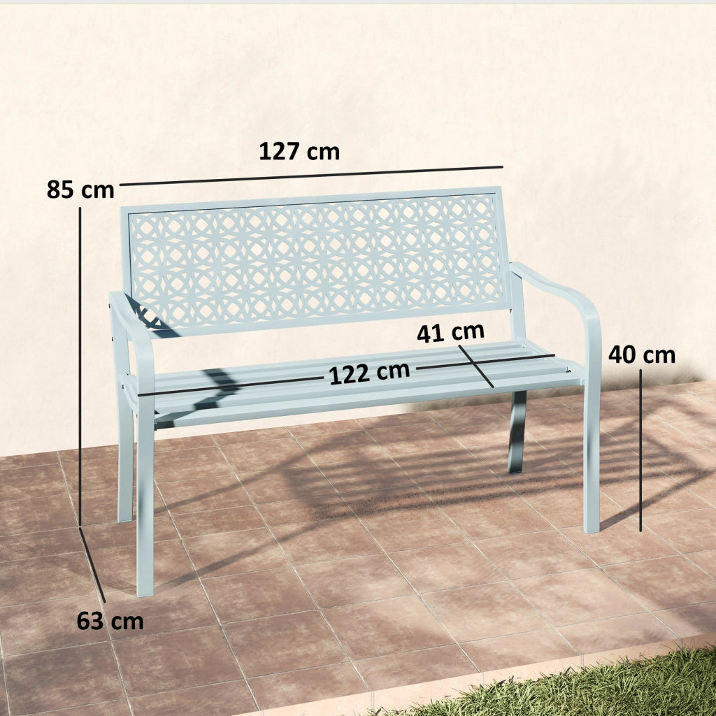 Panca Da Giardino Due Posti Elegante 127 X 63 X 85 Cm Acciaio Blu Per Esterni Resistente