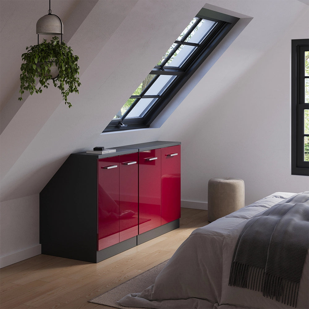 Set di mobili sottotetto Rion Rosso lucido/Antracite 140 cm Set di 2 carcasse armadio profondità 60 cm Vicco