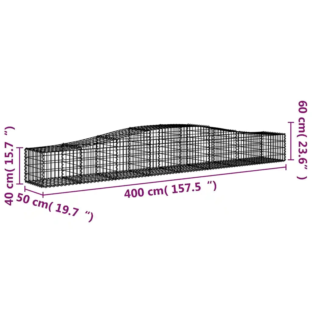 Cesti Gabbioni ad Arco 3 pz 400x50x40/60 cm Ferro Zincato