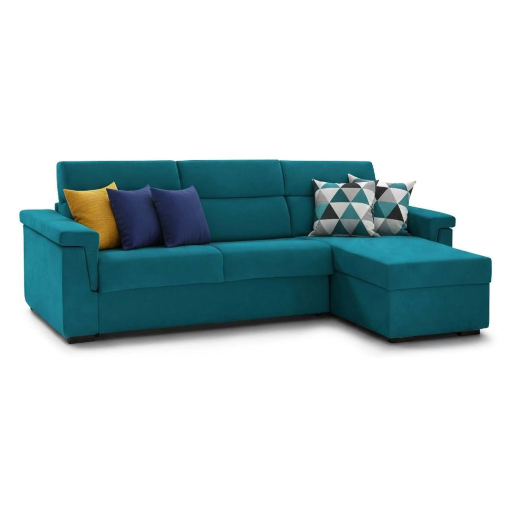 Ganzaria, Divano Letto con Penisola Sfoderabile Made in Italy, 285x160 cm Azzurro