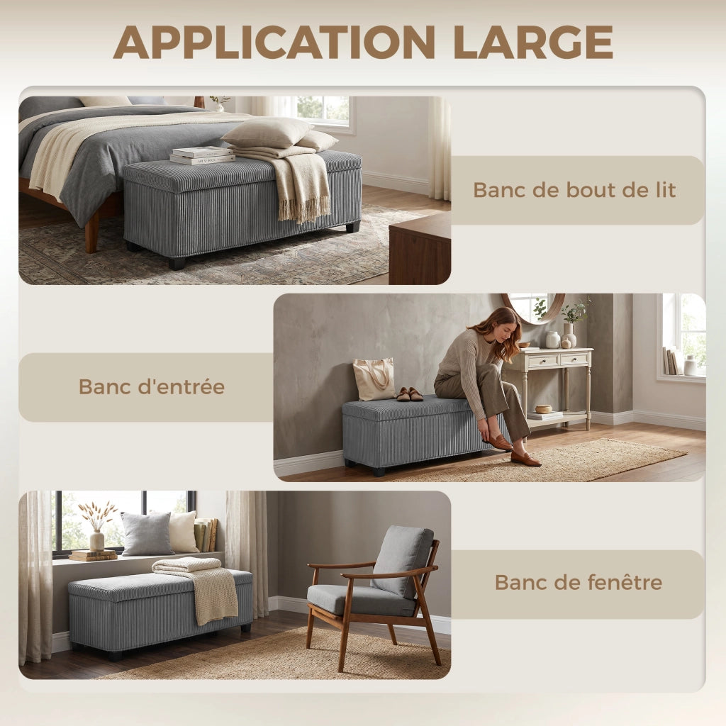 Pouf Contenitore in Velluto Grigio ¨C ZephMum ¨C 112x42x40 cm