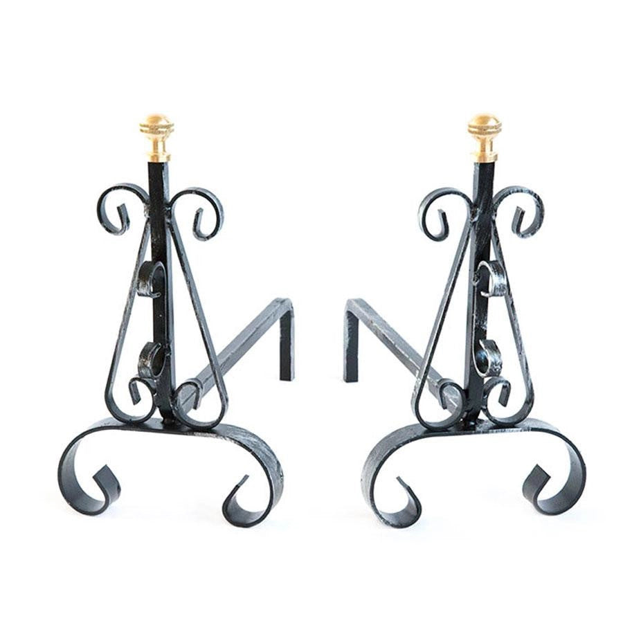 COPPIA DI ALARI FERRO BATTUTO ECO CM.17x39X31 CAMINO CAMINETTO FUOCO