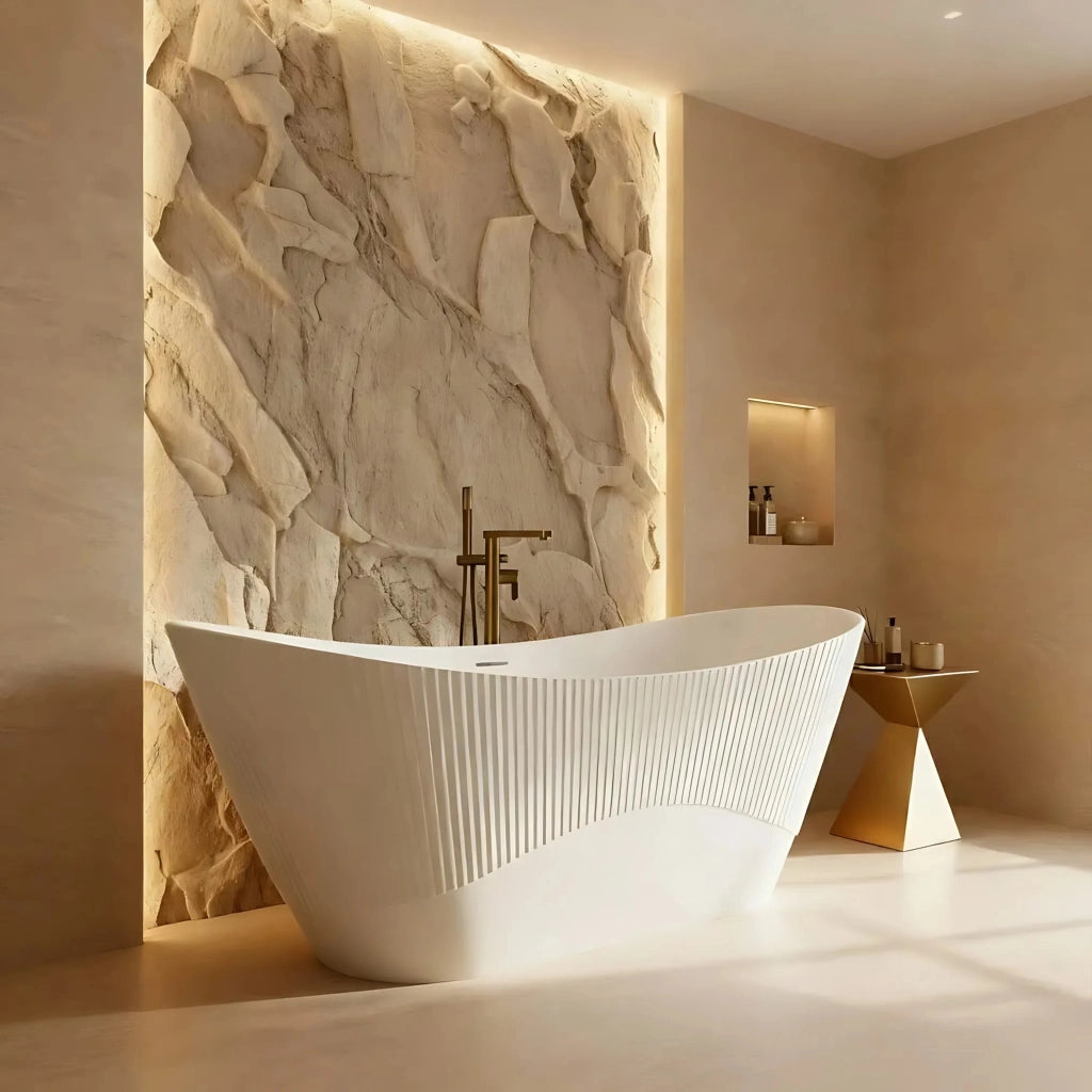 Vasca Da Bagno Freestanding In Acrilico Atena 170 Copritappo rame spazzolato