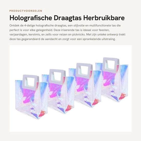 Tas Holografica Transparente - Shopper Reutilizzabile - Borsa PVC - Solida e Sostenibile - Ideale per Viaggi e Shopping