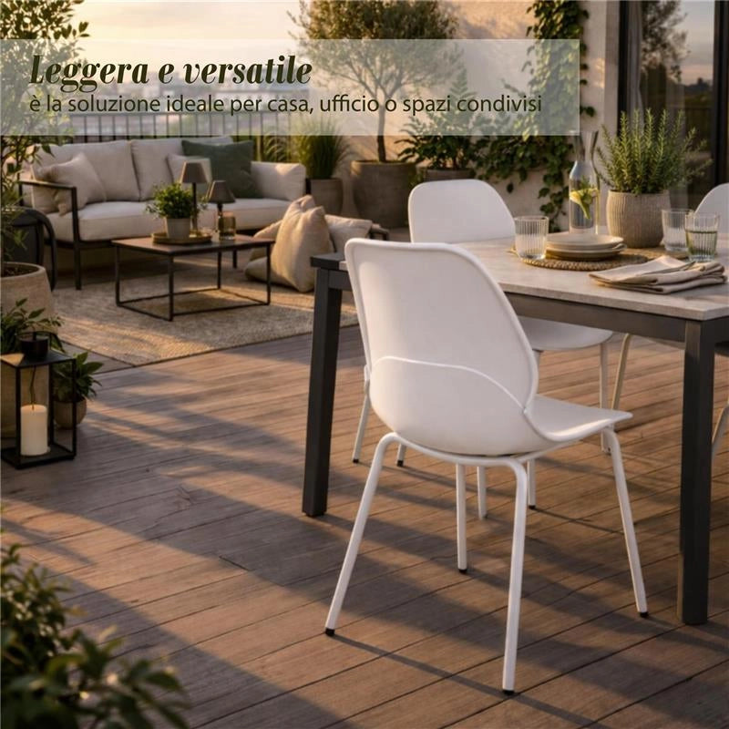 SET 4 SEDIE STOCCARDA IN PLASTICA DI COLORE BIANCO 46 X 54 X H84 CM