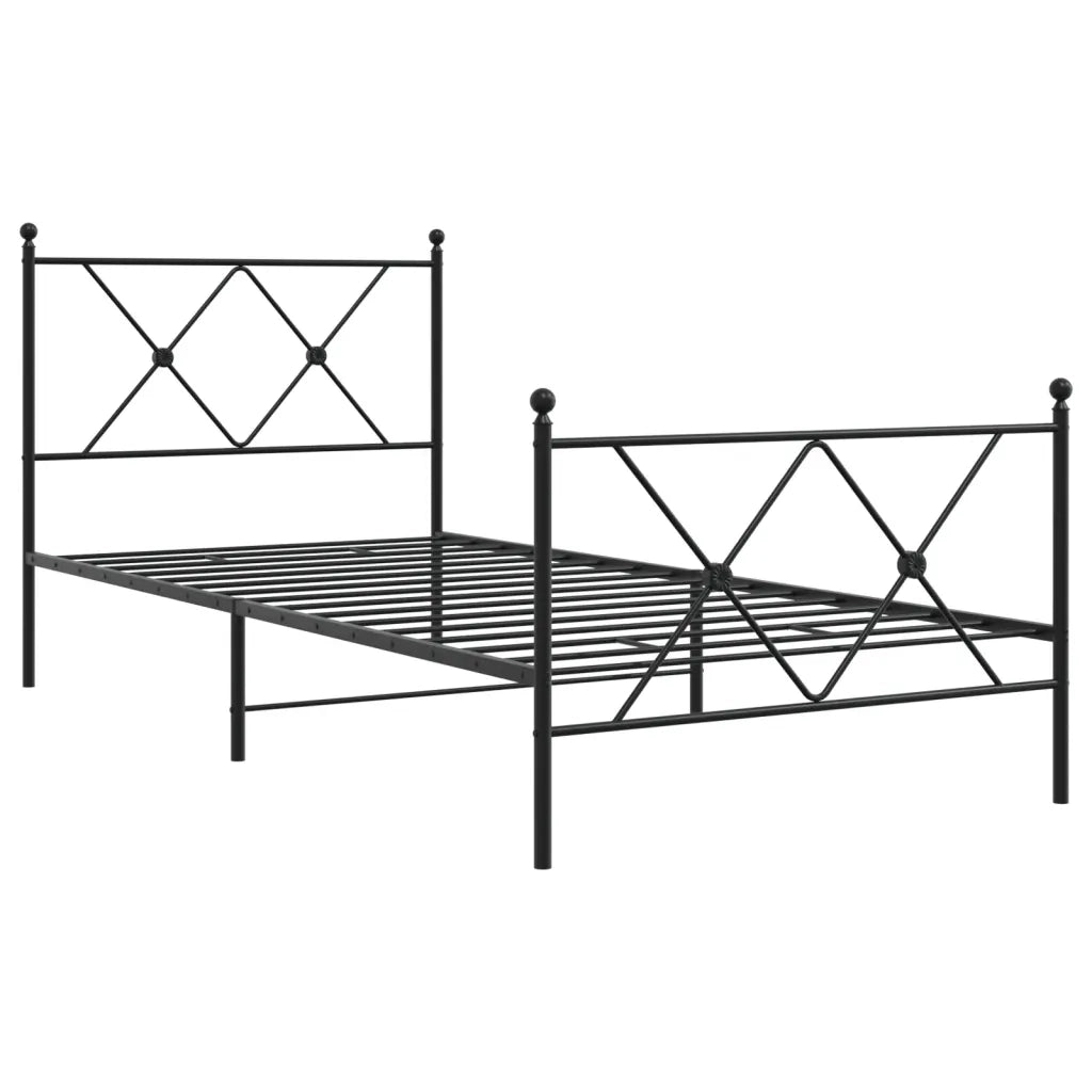Giroletto con Testiera e Pediera-Struttura Letto Metallo Nero 90x200 cm 343557