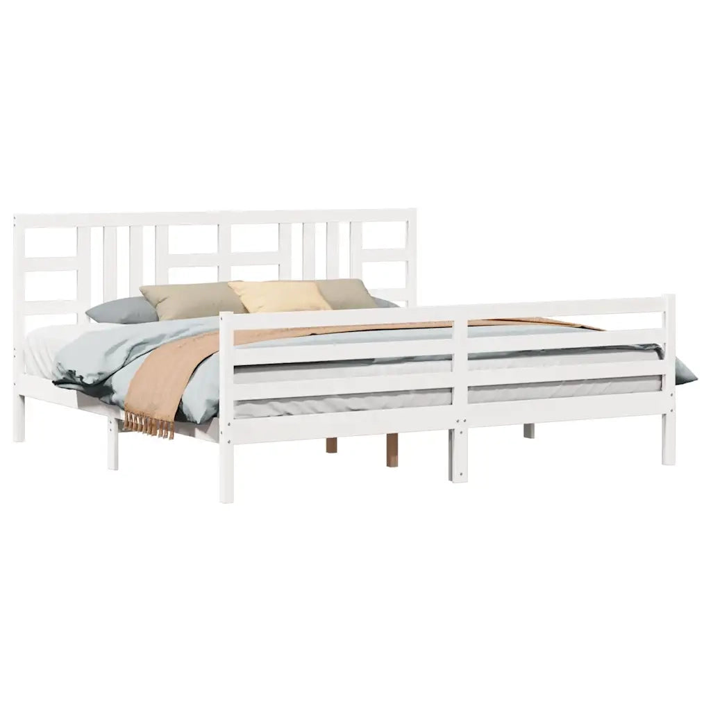 Giroletto con Testiera-Struttura Letto con testiera Bianco 200x200 cm in Legno Massello 519873