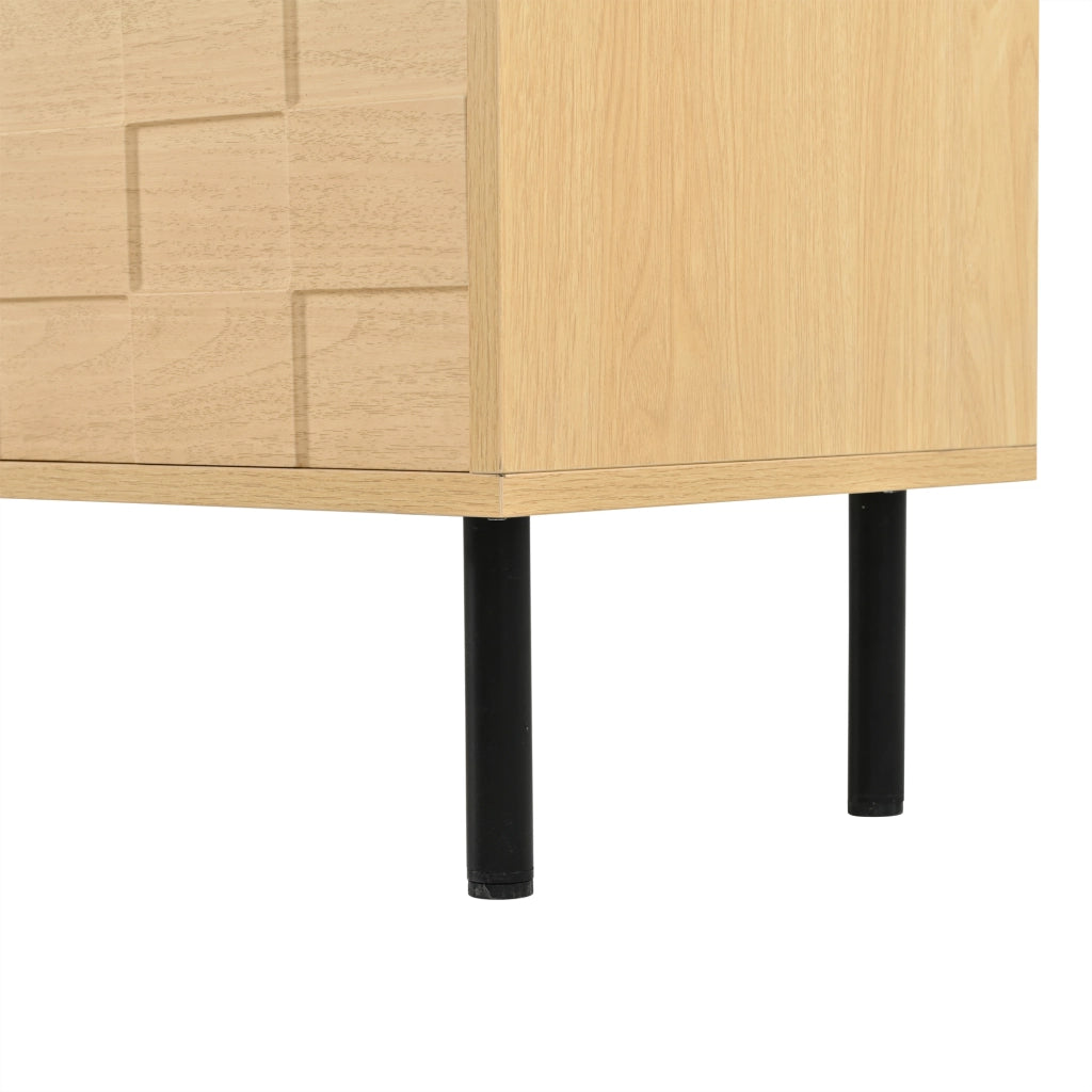 Mobile TV basso 200 cm in naturale, con 2 ante, 2 cassetti e 2 vani aperti, per TV fino a 80"