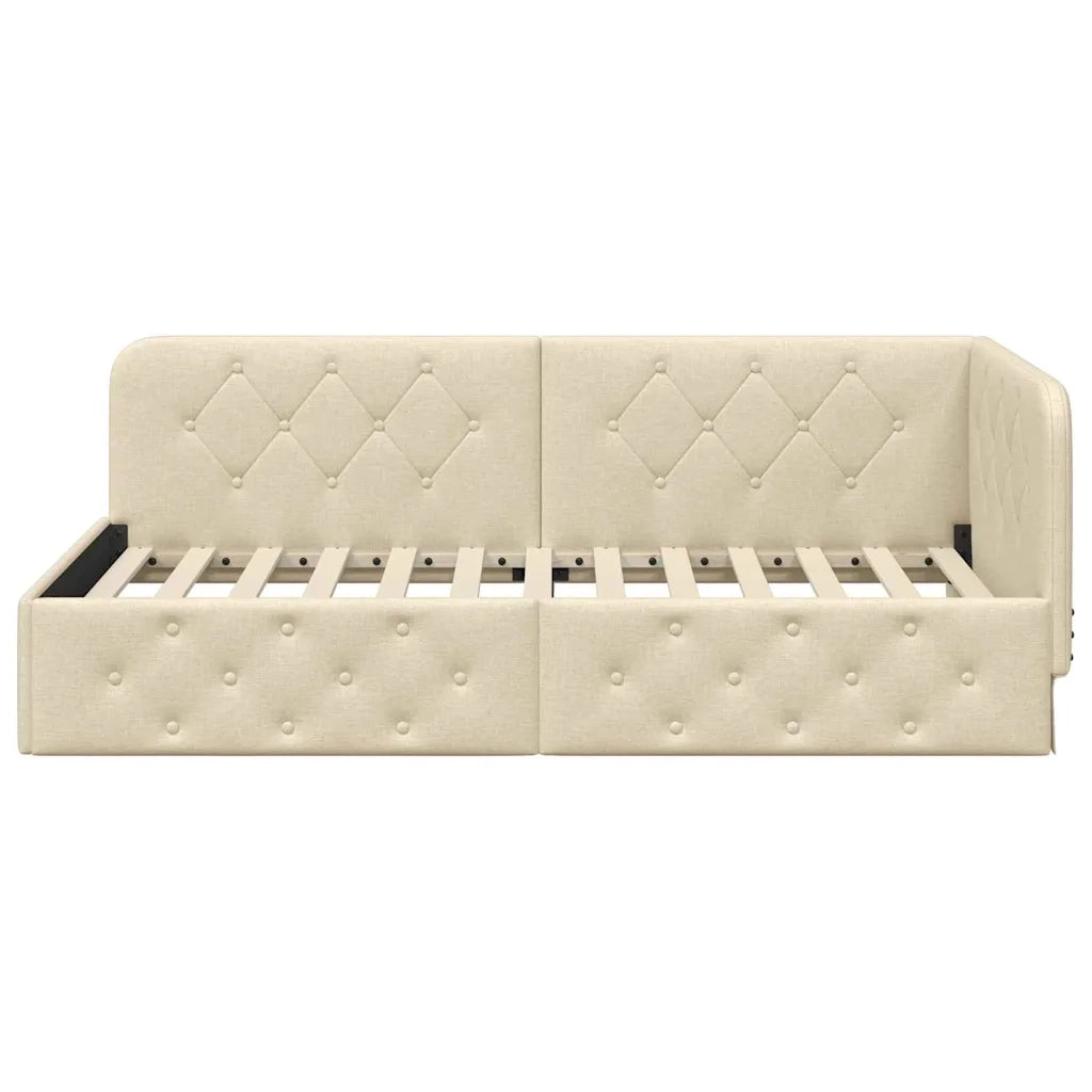 Cornice del letto ad angolo Crema 90 x 190 cm Tessuto