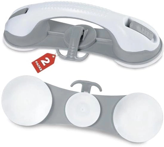 Set di 2 barre di sostegno, 3 sostegni per bagno con morsetti, manico robusto, manico di sicurezza rimovibile per bagno, adatto per anziani, vasca da bagno, bagno, toilette, non richiede foratura, Matrimonio di donna, grigio
