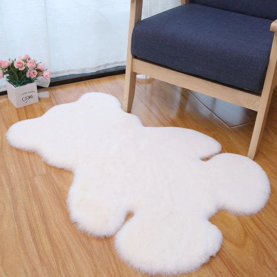 Bella coperta orso, decorazione plucchée, tappeto cartoon in peluche sintetica, coperta per comodino in camera da letto/camera dei bambini, 60*90cm (bianco)