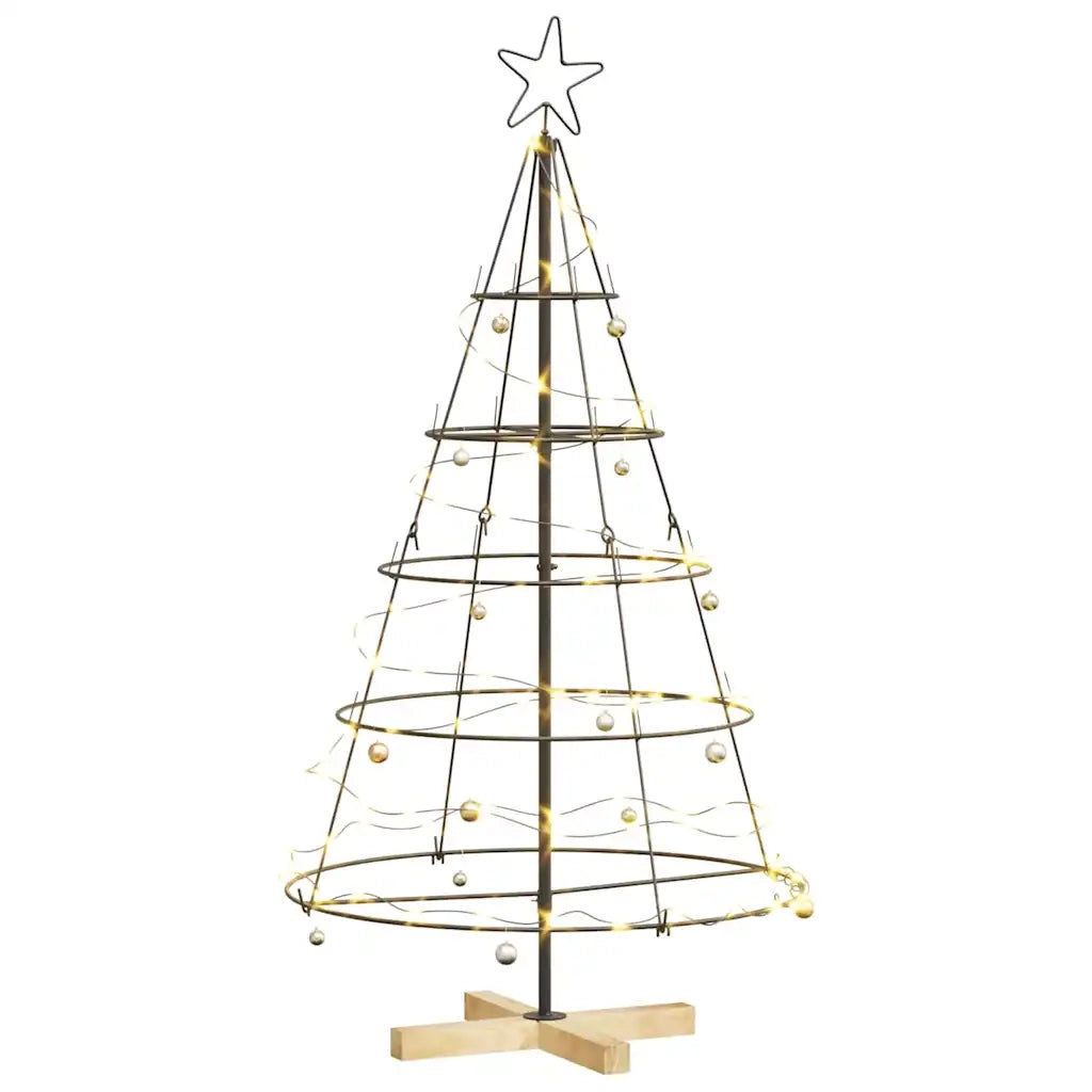 Albero a Cono di Natale con supporto-Decorazioni natalizie Nero 125 cm Acciaio