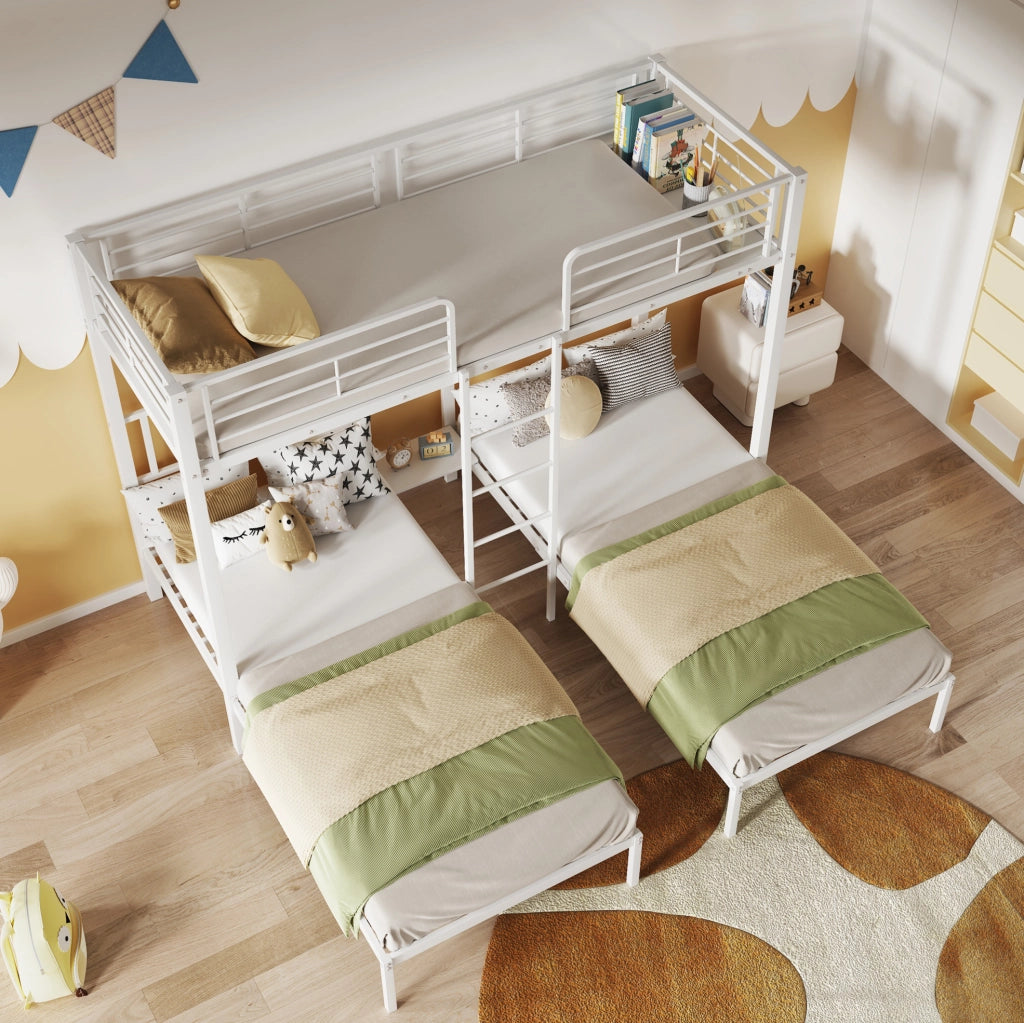 Letto a castello triplo in metallo bianco 90x200 cm