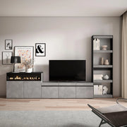 Mobile TV, Soggiorno, 310x35x186cm, Per TV fino a 65", Camino elettrico, grigio cemento RF3167