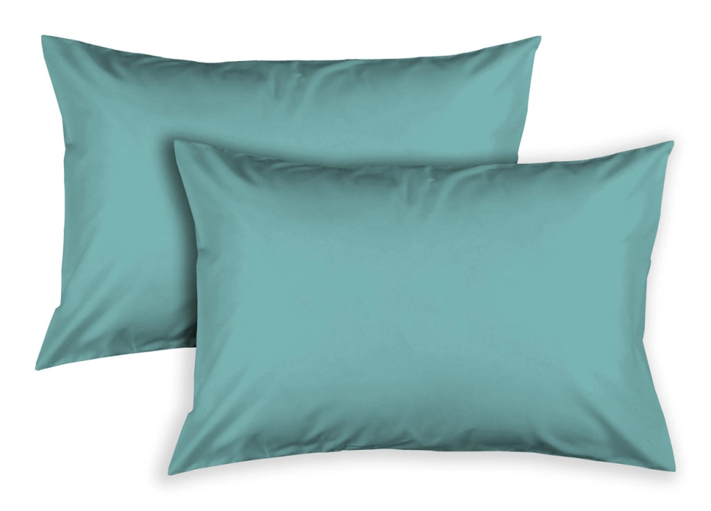 Coppia Federe Letto A Sacco Con Patella In Cotone Percalle Tinta Unita - Federe - Verde