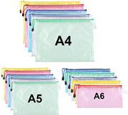 Set di 15 borse documentali A4+A5+A6, borse impermeabili con cerniera, borse con cerniera per ufficio, scuola e documentazione, contenenti 5 colori.