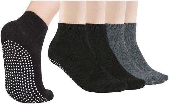 Antislip Calze - 4 Paia - Respiranti - Calze con Grip per Yoga/Pilates - Utilizzo Casa/Studio - Comodi e Sicuri