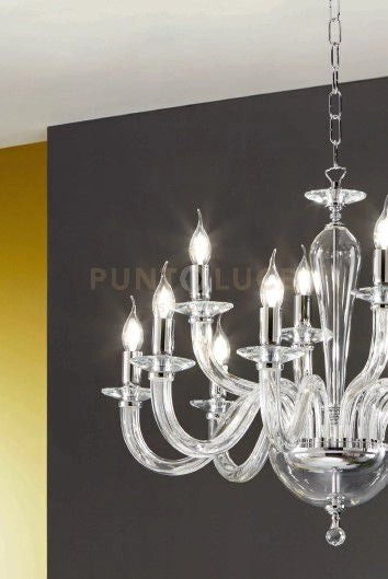LAMPADARIO RAVEL 6 LUCI ATTACCO E14 CRISTALLO E CROMO D.70CM