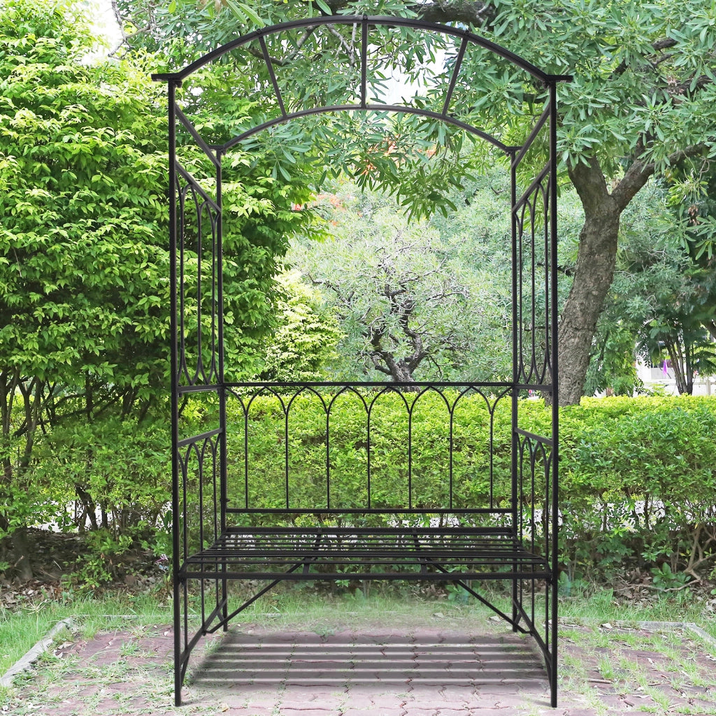 Arco per Rose in Metall con Panchina ¨C Zephmum ¨C Nero 115x50x203 cm