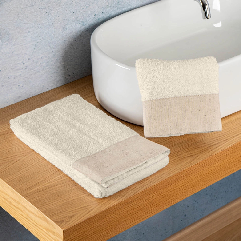 Set Asciugamani Bagno 2 Pezzi con Balza in Lino – Salvietta + Ospite – Morbidi, Super Assorbenti e Delicati sulla Pelle – Certificati OEKO-TEX – Eleganti e Resistenti  Panna
