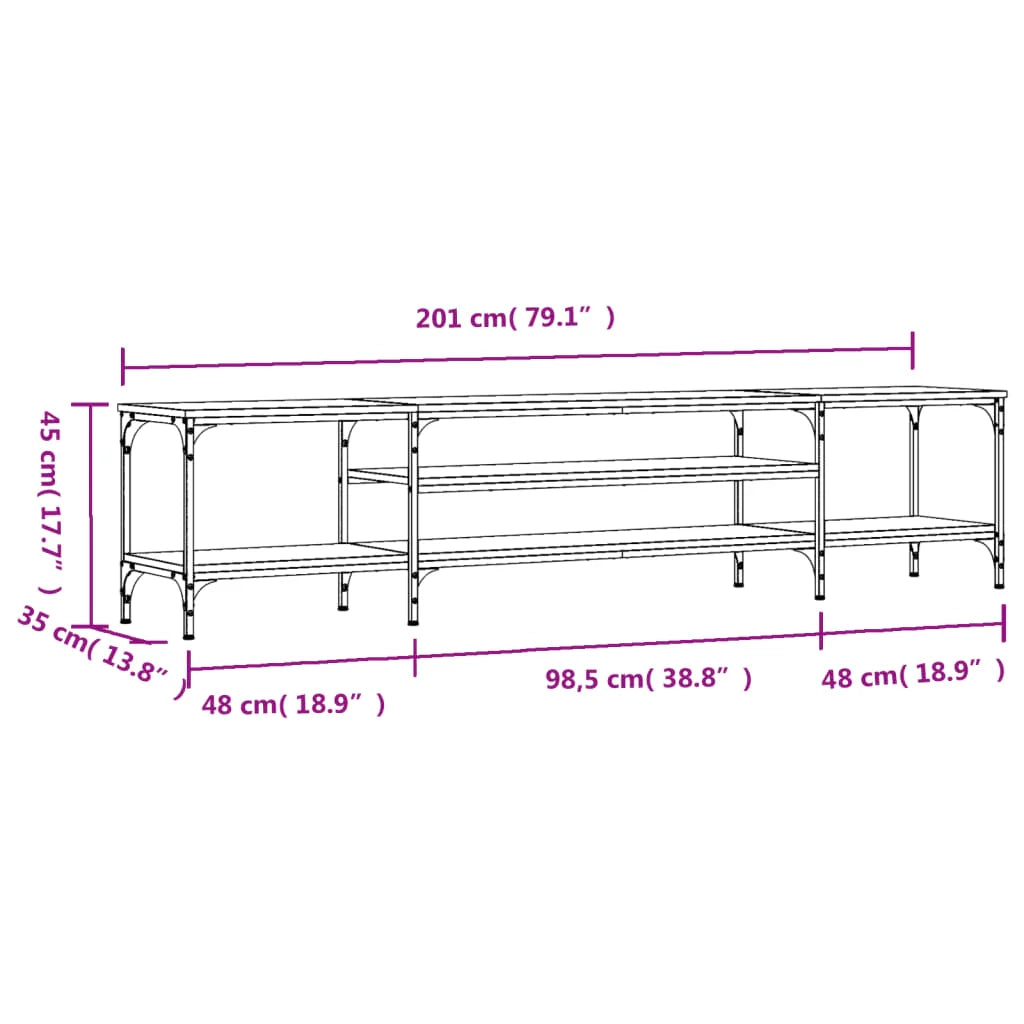 Mobile TV multimediale mensola per TV credenza per TV sala da pranzo soggiorno camera da letto rovere Sonoma 201 x 35 x 45 cm legno ingegnerizzato e ferro rovere Sonoma 02_0027517