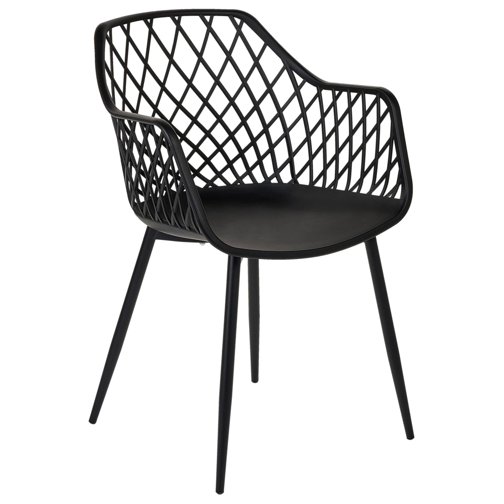 Set 2 sedie da pranzo plastica nera gambe in metallo con schienale aperto stile moderno soggiorno stile scandinavo