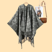 Nuovo scialle monocromatico con nappe, diviso, double-face, jacquard 3D a onde, caldo cashmere