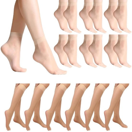 Calze per ginocchia in nylon per donne | 6 pair grandi misure calze per ginocchia in pelle naturale | Calze respiranti comode per uso quotidiano contro lo scivolare giù