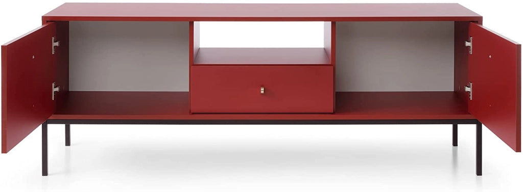 MOBILE TV PORTA TV CASSETTIERA ROSSO PIEDI NERI 153.5x56.2x39cm MONO