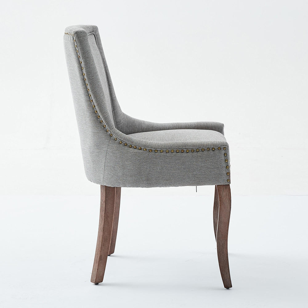 Set 2 sedie Ultra Side - Xylo - tessuto grigio gambe legno con borchie bronzo