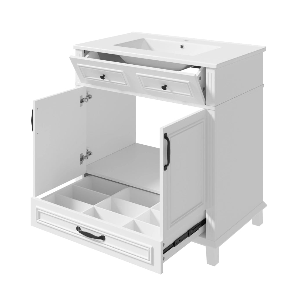 Mobile lavabo freestanding bianco MDF e ceramica 77x46x86 cm