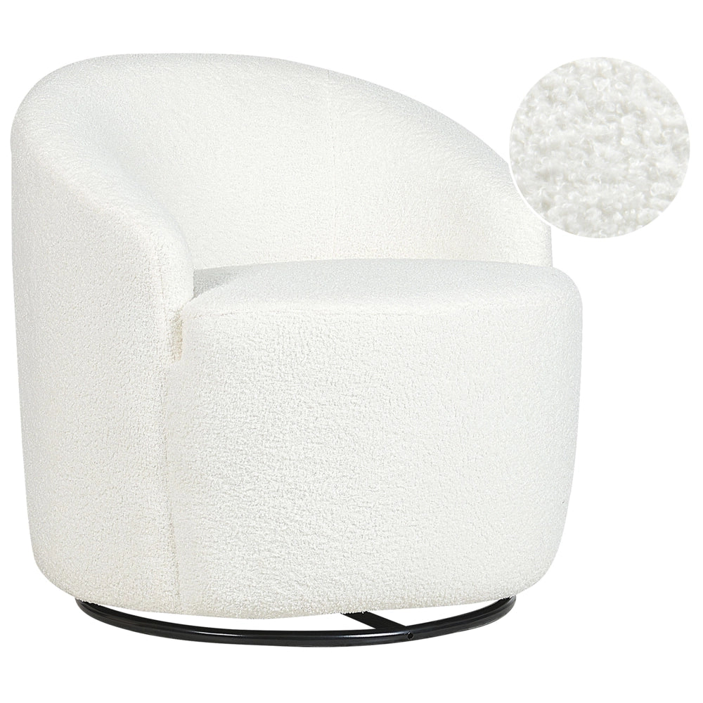 Poltrona Poltroncina Glamour Art Deco Boucle Bianco con base Girevole 360° Stile Retro Glamour Art Deco dorato