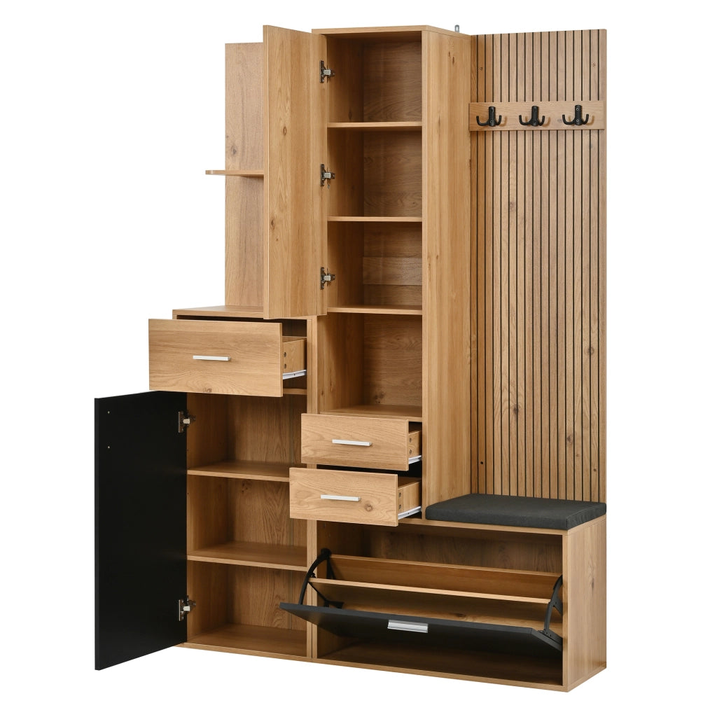 Mobile ingresso con specchio; cassetti e LED - per ingresso - in MDF e truciolare - 120×32×178 cm - nero e naturale