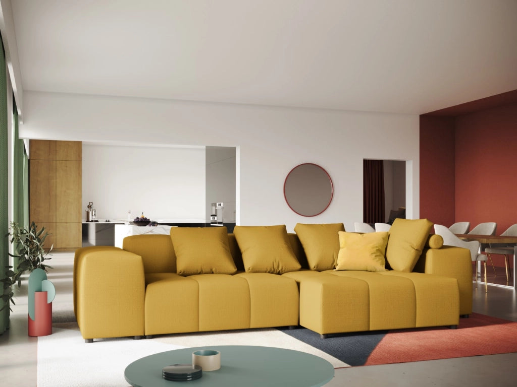 Cosmopolitan Design - Divano angolare modulare reversibile "Rome" 4 posti in tessuto strutturato giallo 