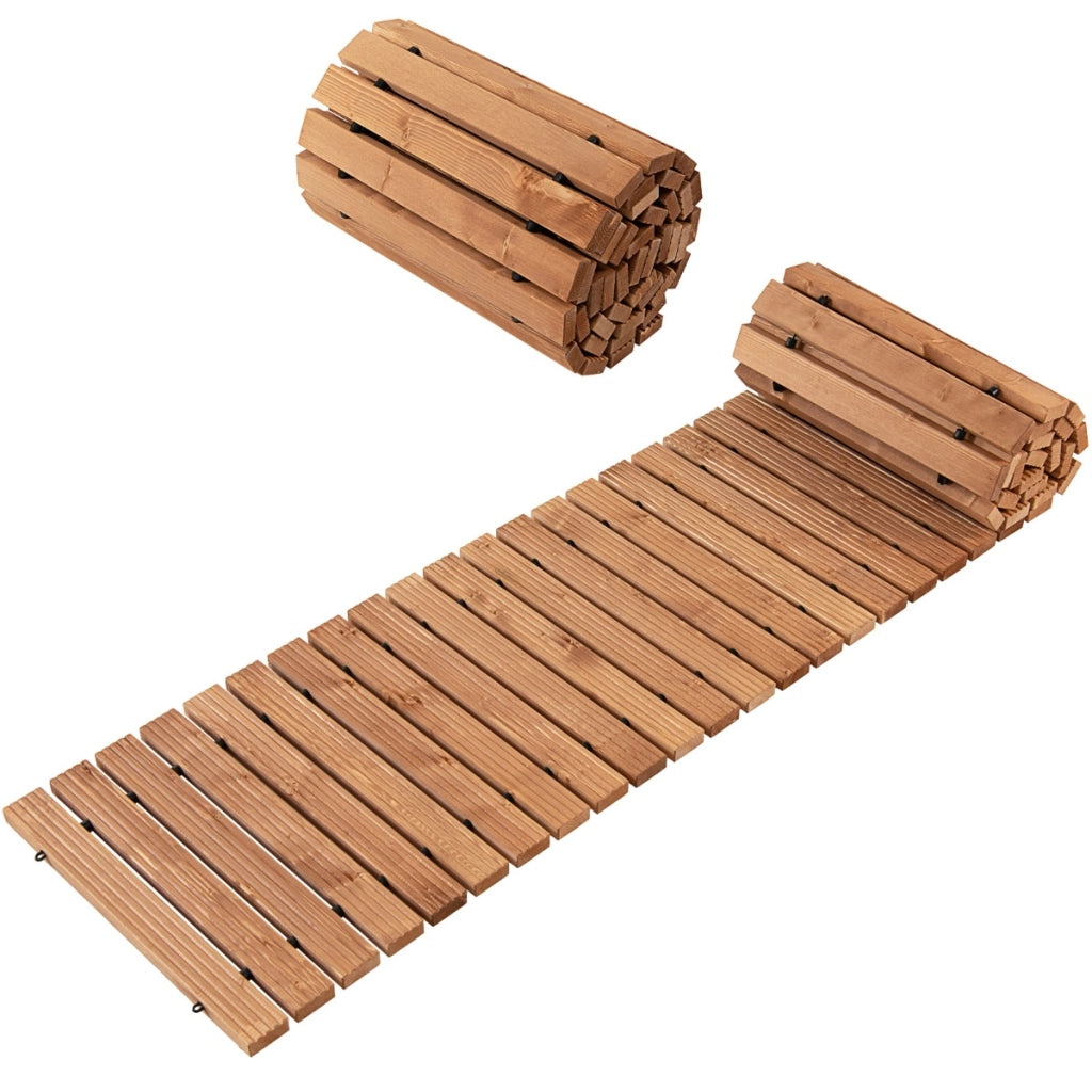 Sentiero avvolgibile di legno per giardino, Vialetto con fil di ferro e consistenza antiscivolo 43cm