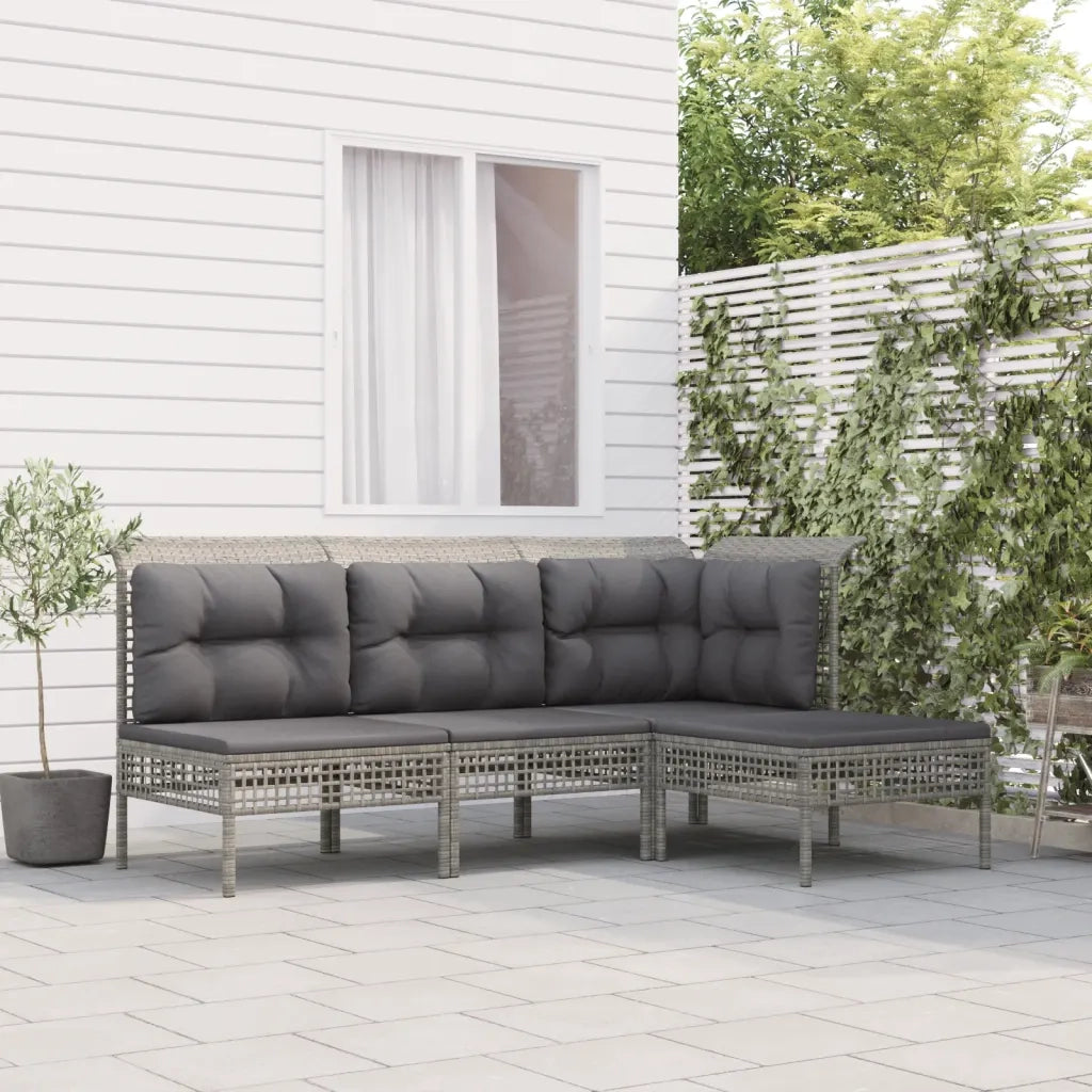 Set Divani da Giardino 4 pz | Set Salotto da Giardino con Cuscini in Polyrattan Grigio