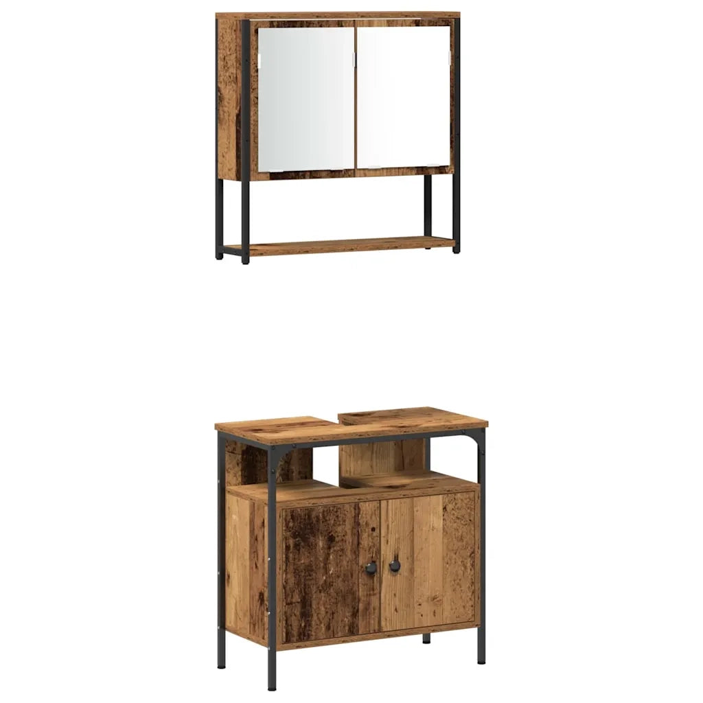 Set di mobili per il bagno con lo scaffale 4 pcs Legno vecchio 3332603
