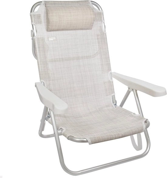 Sedia da spiaggia - 5 posizioni - Altezza seduta 21 cm - 48 x 45,5 x 84 cm - Con maniglia di trasporto - Sedia da spiaggia in beige