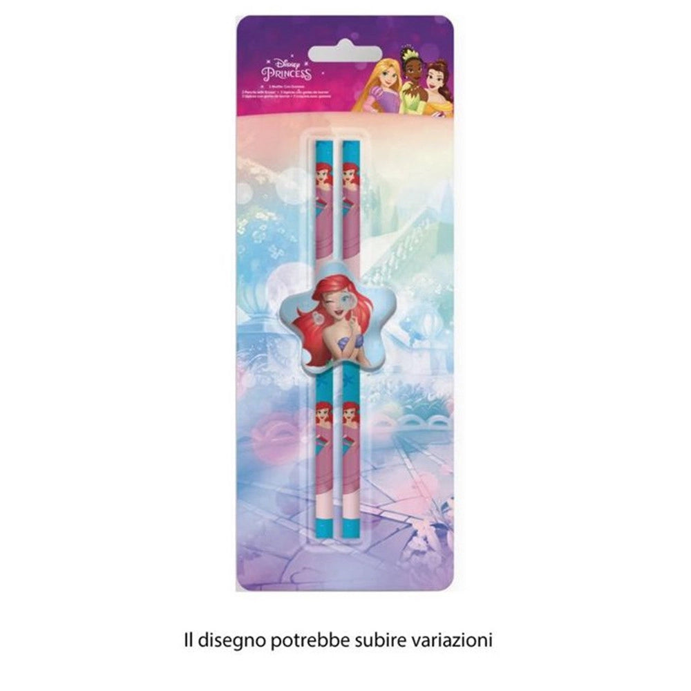 Trade Shop - Set 2 Pz Matite Con Gomma Stella Grafica Principesse Cancelleria Scuola Bambine 960689 -