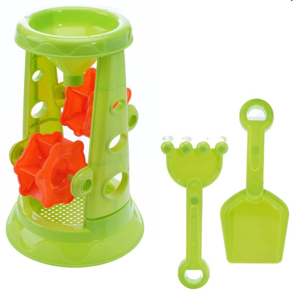 Trade Shop - Set 3pz Gioco Spiaggia Mare Con Mulino A Clessidra Paletta Rastrello 26x16cm 258257 -