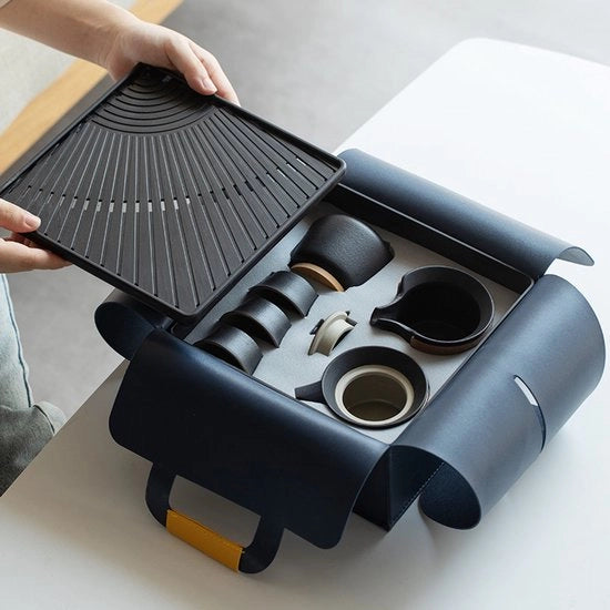 Set da tè per adulti, set da tè cinese in ceramica con 4 tazze da tè, foglio da tè di 3 litri, set da tè portatile con valigetta, set da tè cinese Gongfu 7 pezzi per cerimonie da casa, ufficio e feste