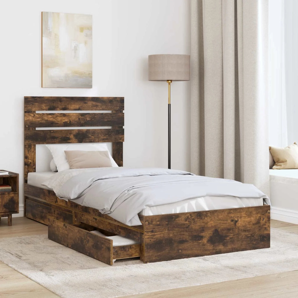 Letto con Contenitore con testiera Rovere fumé 100 x 200 cm